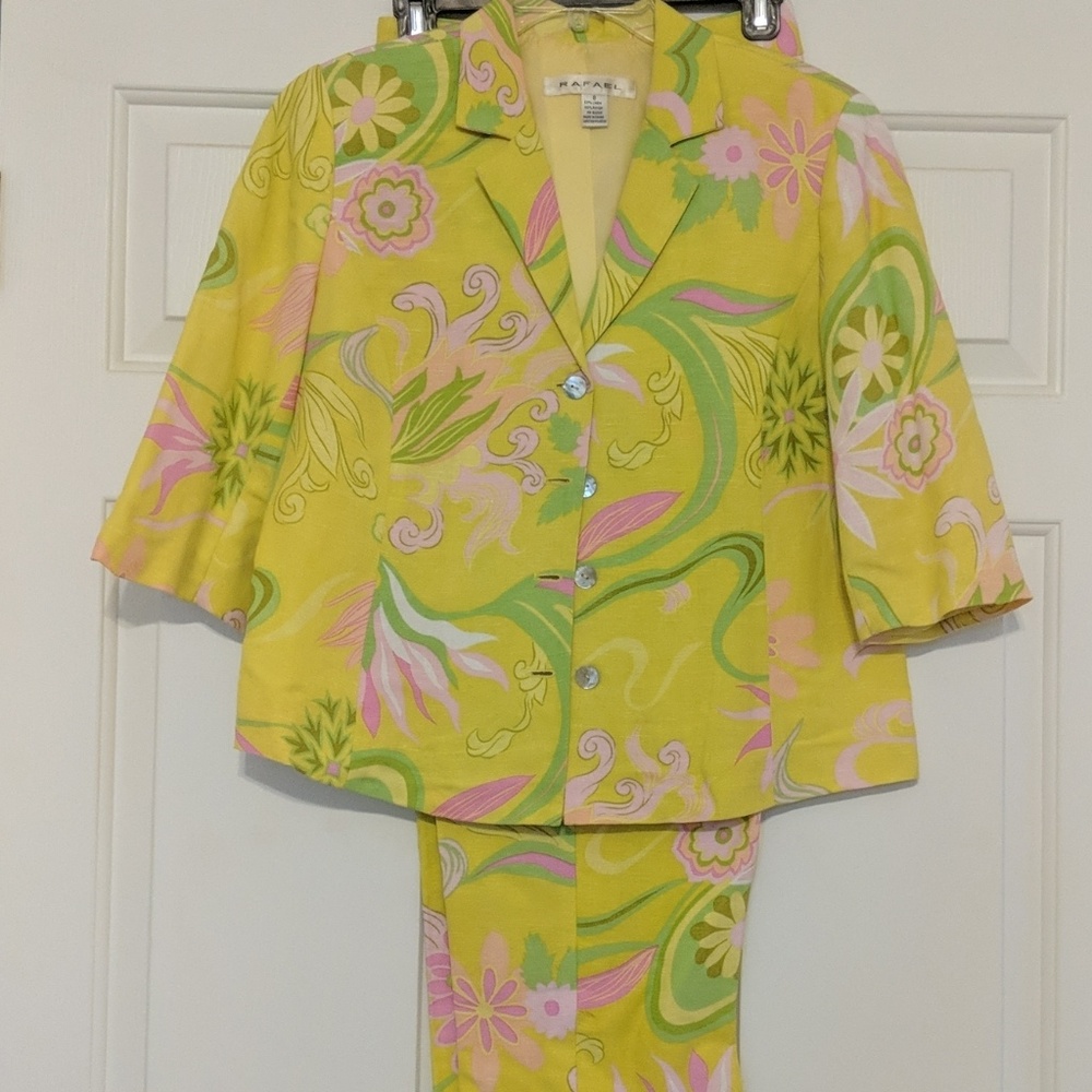 Lime Green Floral Capri Pantsuit